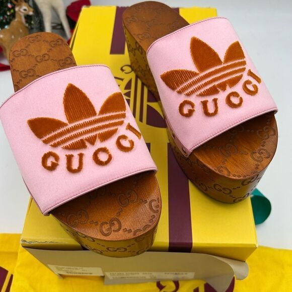 Women’s Gucci X Adidas, leather mules size 38.5 made in Italy - Picture 2 of 10